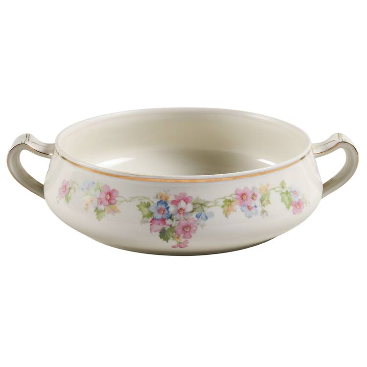 Springtime (Ivory Background, Pink Blue Gray) Round Vegetable No Lid