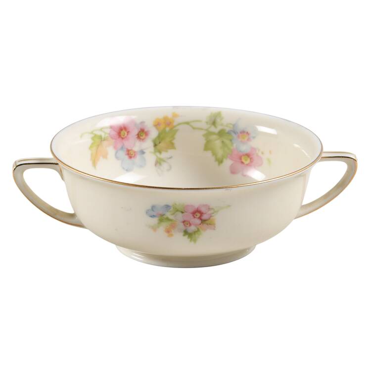 Springtime (Ivory Background, Pink Blue Gray) Footed Cream Soup Bowl