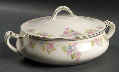 Springtime (Ivory Background, Pink Blue Gray) Round Covered Vegetable