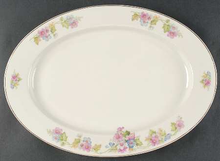 Springtime (Ivory Background, Pink Blue Gray) 16" Oval Serving Platter