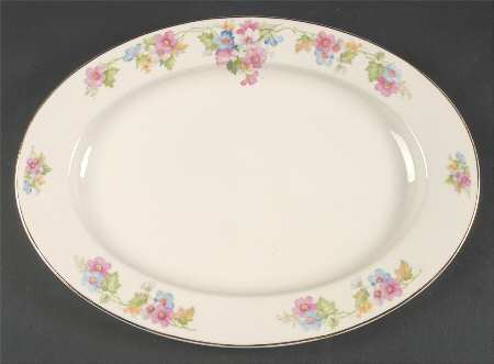 Springtime (Ivory Background, Pink Blue Gray) 14" Oval Serving Platter