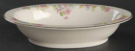 Springtime (Ivory Background, Pink Blue Gray) 10" Oval Vegetable Bowl