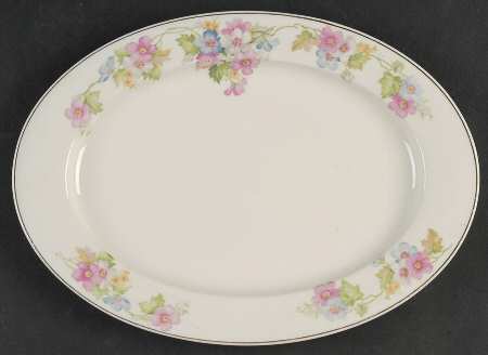 Springtime (Ivory Background, Pink Blue Gray) 12" Oval Serving Platter