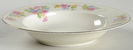 Springtime (Ivory Background, Pink Blue Gray) Rim Soup Bowl