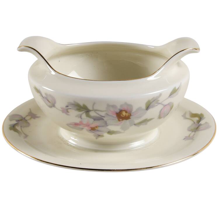 THU4 (CREAM BKGD) Gravy Boat with Attached Underplate