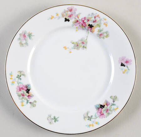 Virginia (Pink Flowers, Black Leaves) Luncheon Plate