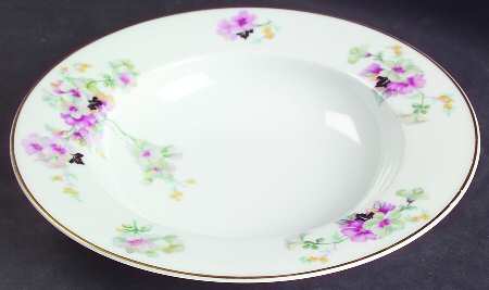 Virginia (Pink Flowers, Black Leaves) Rim Soup Bowl