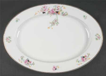Virginia (Pink Flowers, Black Leaves) 16" Oval Serving Platter