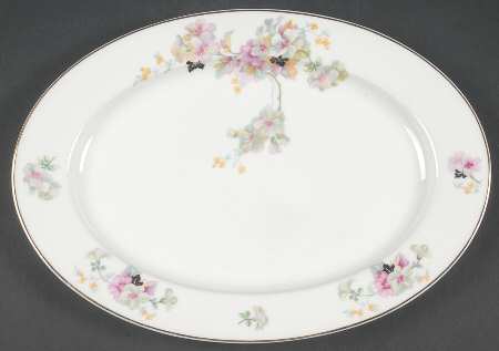 Virginia (Pink Flowers, Black Leaves) 12" Oval Serving Platter