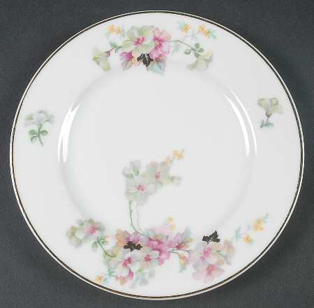 Virginia (Pink Flowers, Black Leaves) Bread & Butter Plate