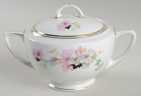 Virginia (Pink Flowers, Black Leaves) Sugar Bowl & Lid