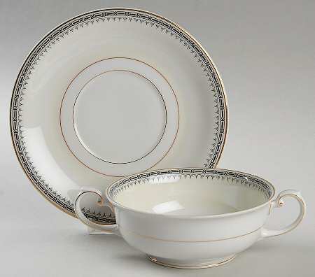 Virginia (Geometric Band) Footed Cream Soup Bowl & Saucer Set