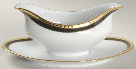 Black Band Gravy Boat with Attached Underplate