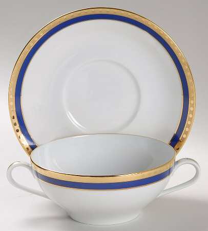 Blue Band Flat Cream Soup Bowl & Saucer Set