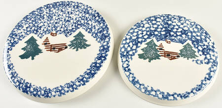 Cabin In The Snow Ceramic Stove Cover - Set of 2