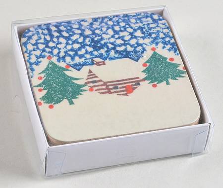 Cabin In The Snow Square Corkback Coaster - Set of 6
