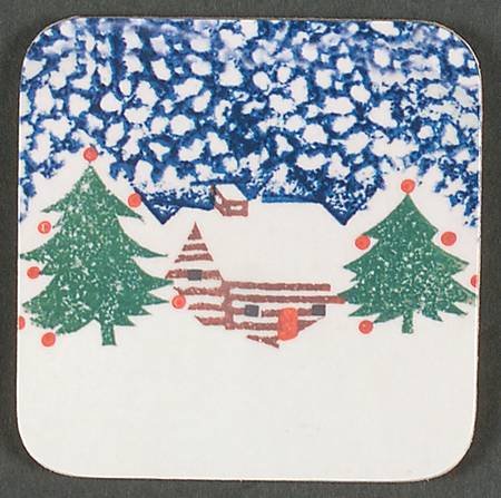 Cabin In The Snow Cork Back Square Coaster
