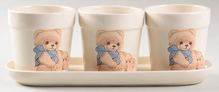 Country Bear (3 Pots,1 Tray) Herb Pots & Tray