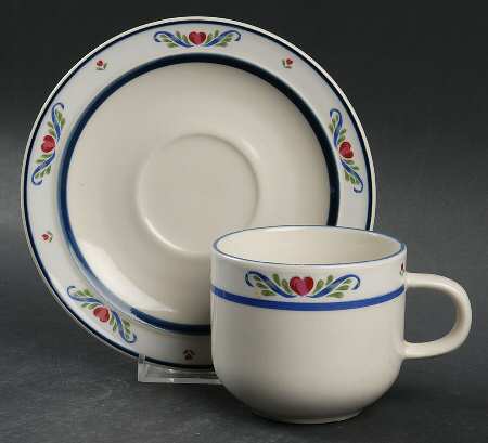 Folk Dance (Hearts & Scrolls) Flat Cup & Saucer Set