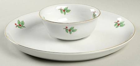 Holiday Hostess (Trim, Gold Band) (2 Piece) Chip & Dip Set