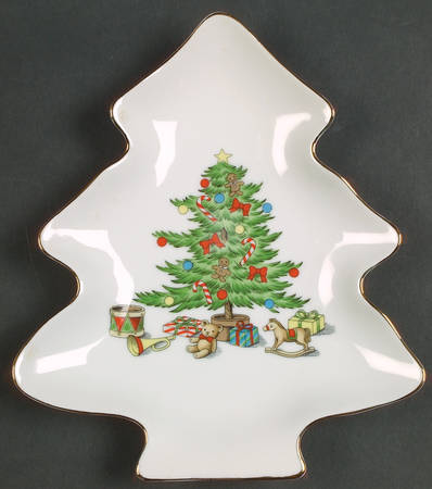 Holiday Hostess (Trim, Gold Band) Small Tree Shaped Dish