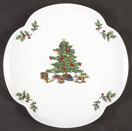 Holiday Hostess (Trim, Gold Band) Cake Plate
