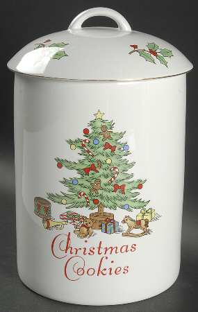 Holiday Hostess (Trim, Gold Band) Cookie Jar & Lid