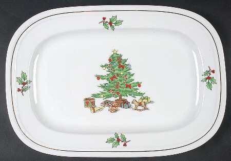 Holiday Hostess (Trim, Gold Band) 13" Oval Serving Platter