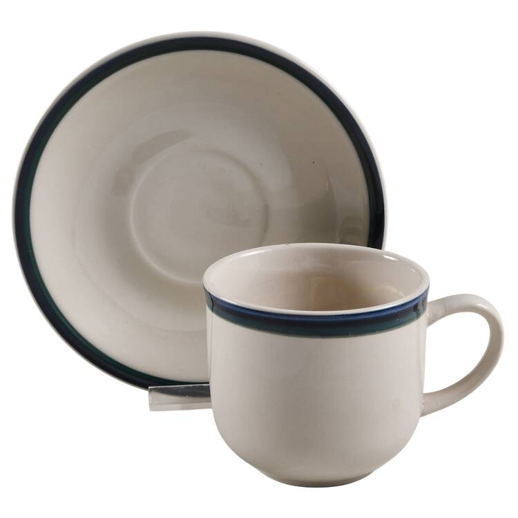 Kitchen Basics Cobalt Green (Thin Band) Flat Cup & Saucer Set