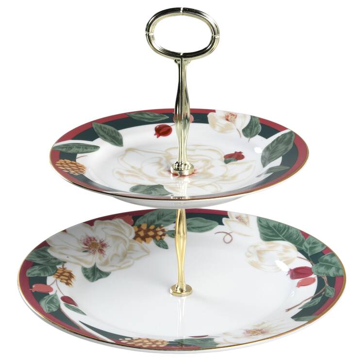 Magnolia 6 5/8"-10"  2 Tiered Serving Tray (Dp, Sp) HC