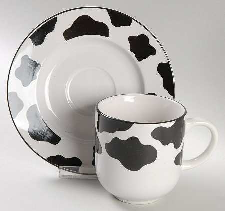 Spotted Cow (White) Flat Cup & Saucer Set