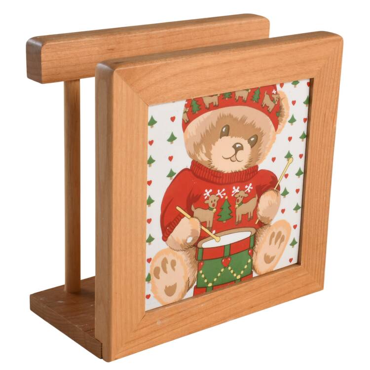 Theodore Bear's Christmas 6 1/8" Natural Wood Napkin Holder  HC