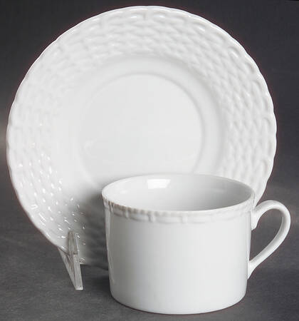 White Wicker Flat Cup & Saucer Set