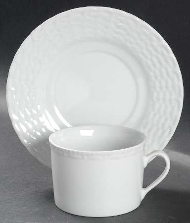 White Wicker Flat Cup & Saucer Set