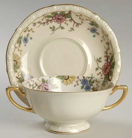 Primavera (Cream) Footed Cream Soup Bowl & Saucer Set
