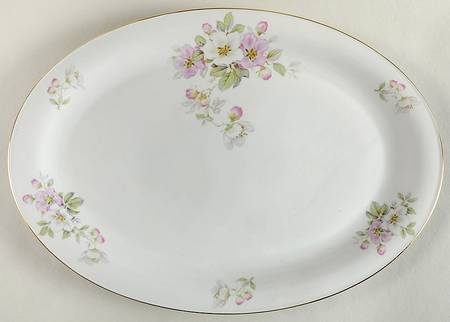 Apple Blossom (White Background) 15" Oval Serving Platter by Tirschenreuth