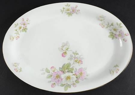 Apple Blossom (White Background) 13" Oval Serving Platter by Tirschenreuth