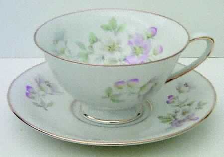 Apple Blossom (White Background) Footed Cup & Saucer Set