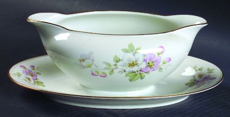 Apple Blossom (White Background) Gravy Boat with Attached Underplate