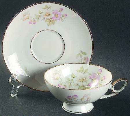 Apple Blossom (White Background) Footed Cup & Saucer Set