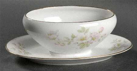 Apple Blossom (White Background) Gravy Boat with Attached Underplate by Tirschenreuth