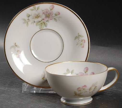 Apple Blossom (White Background) Footed Demitasse Cup & Saucer Set