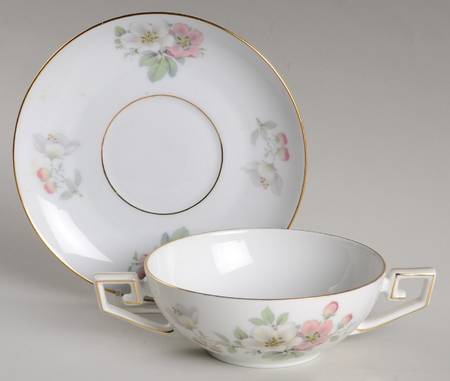 Apple Blossom (White Background) Flat Cream Soup Bowl & Saucer Set