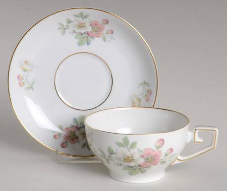 Apple Blossom (White Background) Footed Cup & Saucer Set