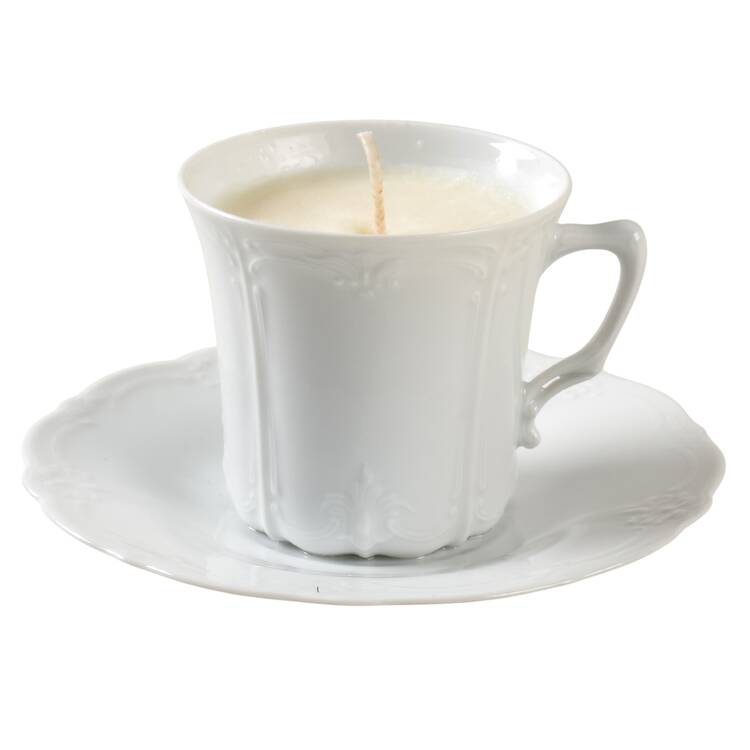Baronesse White Scented Cup & Saucer Candle-Lavender  HC