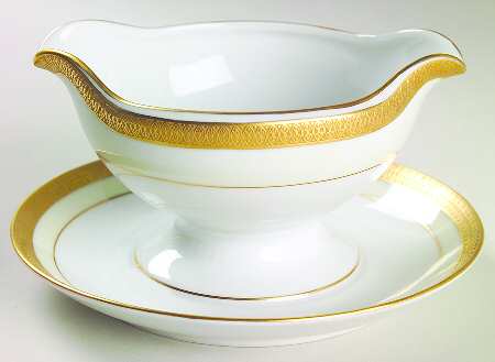 Clifton (Cream Border) Gravy Boat with Attached Underplate
