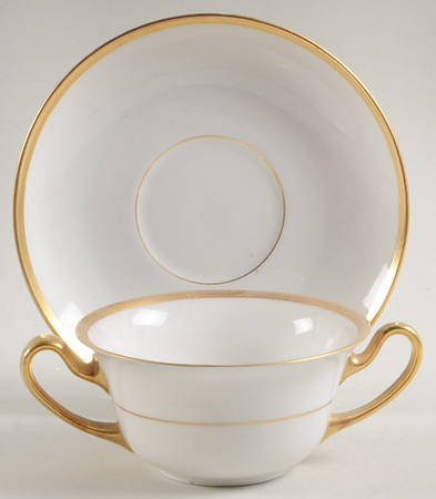 Colonial (Smooth Gold Band) Flat Bouillon Cup & Saucer