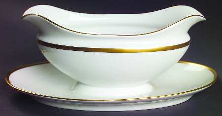 Colonial (Smooth Gold Band) Gravy Boat with Attached Underplate
