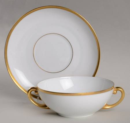Colonial (Smooth Gold Band) Flat Cream Soup Bowl & Saucer Set