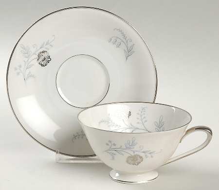 Fantasy (Blue and Platinum Flowers, Coupe) Footed Cup & Saucer Set